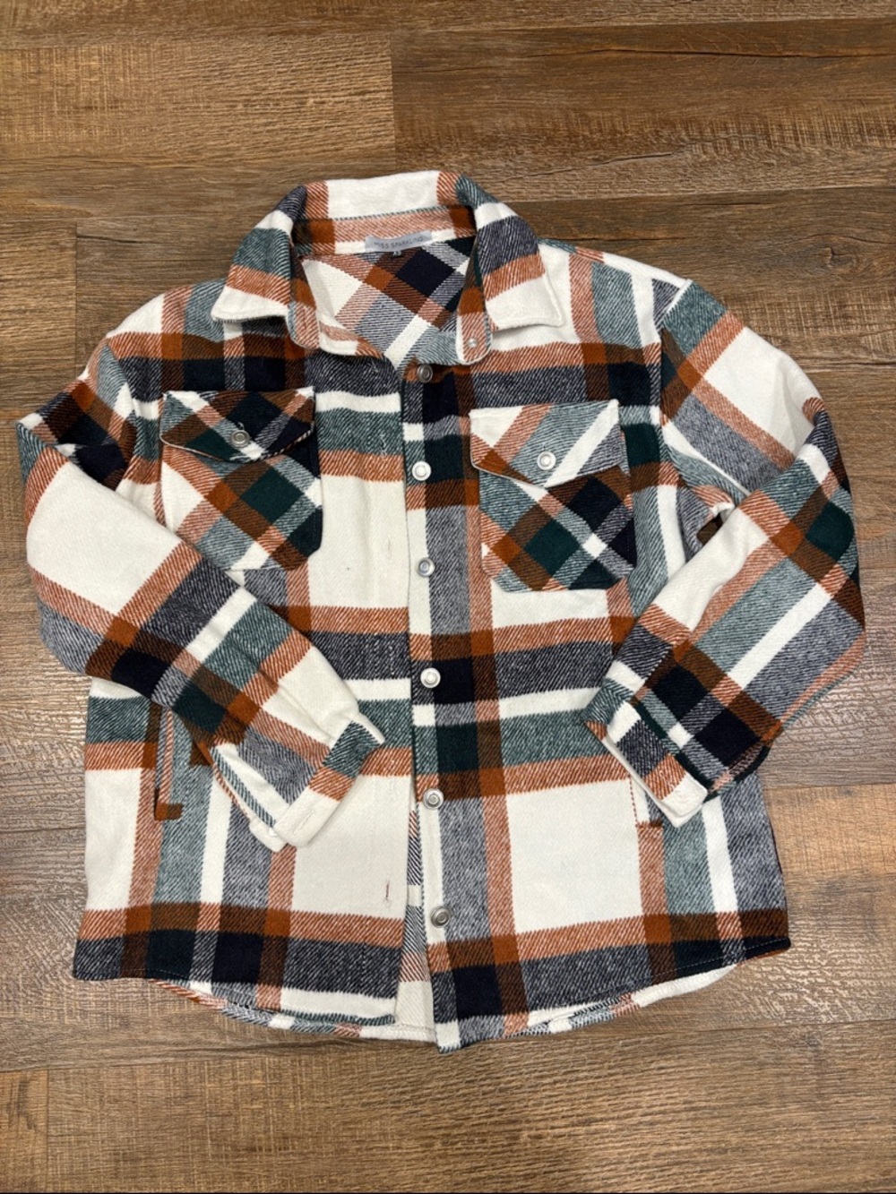 Women's Plaid Button-Down Shirt Jacket in Cream, Rust & Green